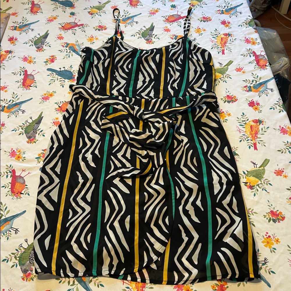 Vintage Forever 21 Black White Retro 80s 90s Spaghetti Straps Mini Dress S/P Wmn